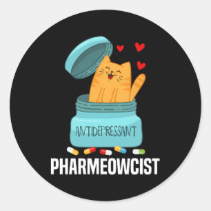 Adesivo Redondo Farmeowcist Cat Farmacêutico