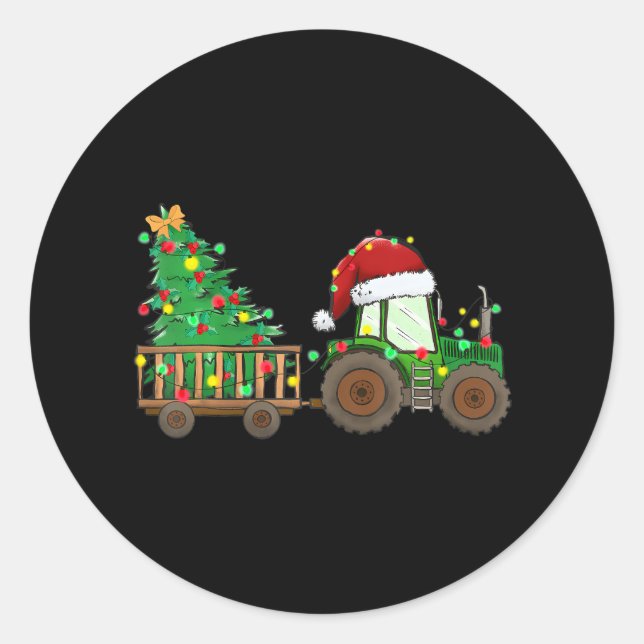 Adesivo Redondo Farmer de Natal - Funny Farming Trator (Frente)