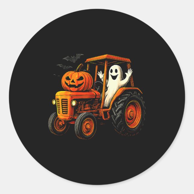 Adesivo Redondo Farmer Ghost Tractor Pumpkin Soky Season Halloween (Frente)