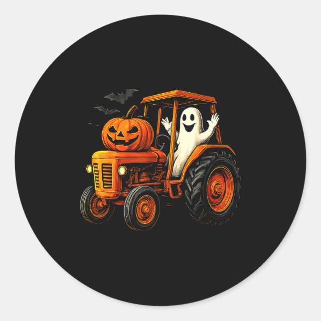 Adesivo Redondo Farmer Ghost Tractor Pumpkin Soky Season Halloween (Frente)