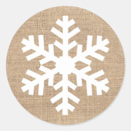 Adesivo Redondo Farmhouse Moderno Natal Floco de Neve Burlap Russo