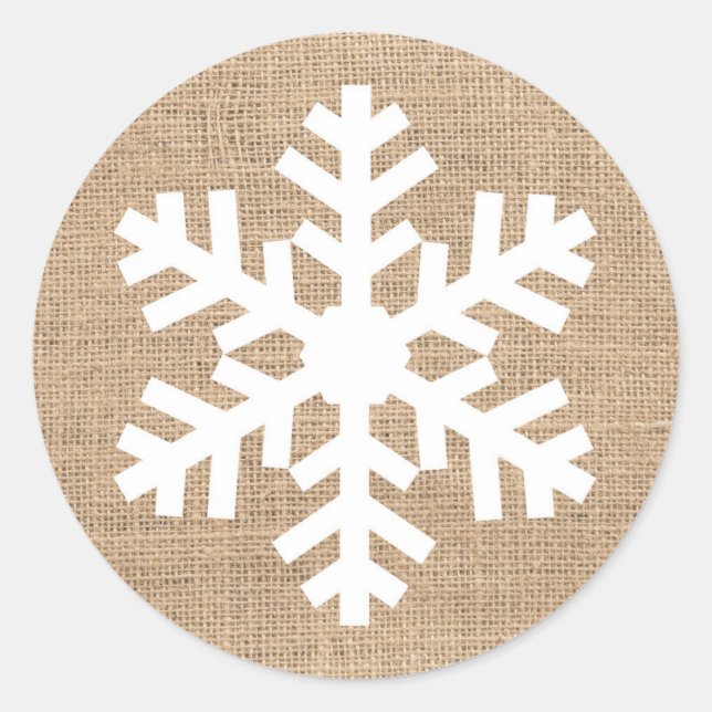 Adesivo Redondo Farmhouse Moderno Natal Floco de Neve Burlap Russo (Frente)