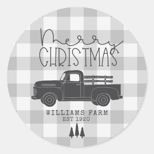 Adesivo Redondo Farmhouse Vintage Truck Cinza Buffalo (Frente)