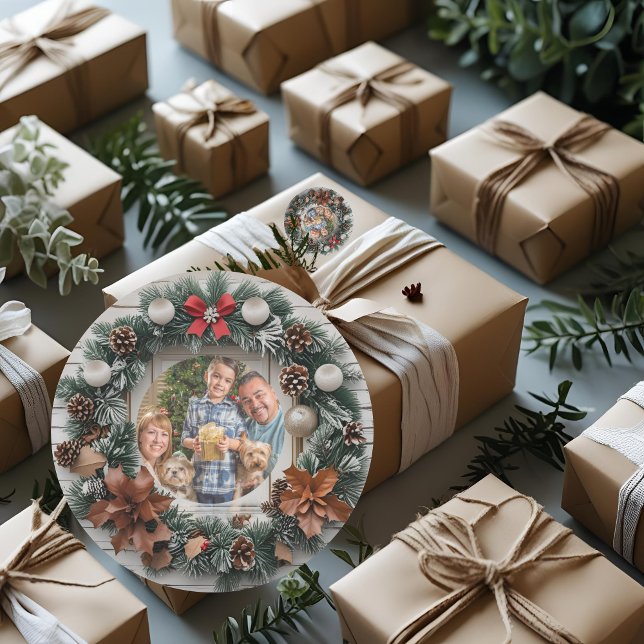 Adesivo Redondo Farmhouse Wreath Customable Family Christmas (Criador carregado)