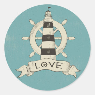 Adesivo Redondo Faro Náutico Vintage & Âncora de Navio Azul Turque