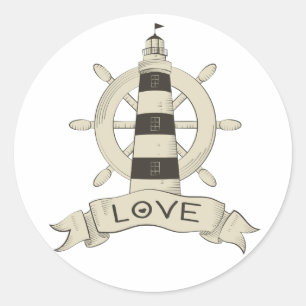 Adesivo Redondo Farol Bege Náutico & Âncora de Navio Amor Marinhei