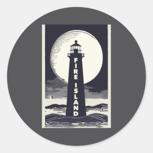 Adesivo Redondo Farol de Fire Island Nova York Lua