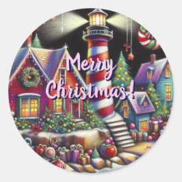 Adesivo Redondo Farol de Natal Whimsical Vermelho Rosa Púrpura