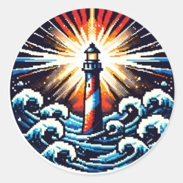 Adesivo Redondo Farol de Pixel em Stormy Seas