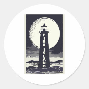 Adesivo Redondo Farol Fire Island Nova York Lua