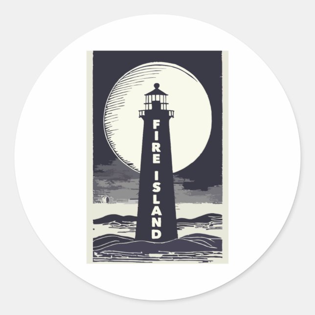 Adesivo Redondo Farol Fire Island Nova York Lua  (Frente)