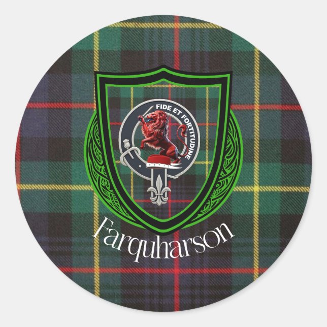 Adesivo Redondo Farquharson Scottish Clan Tartan & Crest (Frente)