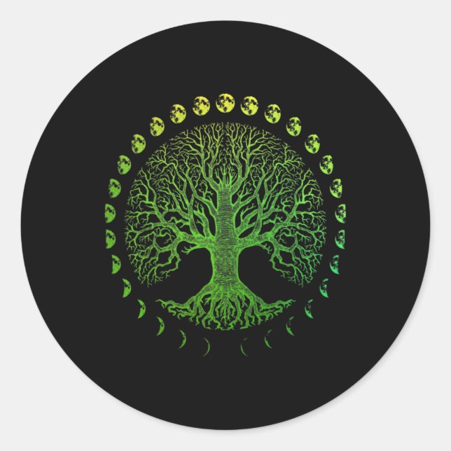 Adesivo Redondo Fases Da Árvore Da Vida Da Lua - Dia Da Terra (Frente)