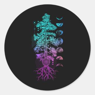 Adesivo Redondo Fases da Árvore da Vida da Lua Yoga Chakra Present