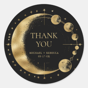 Adesivo Redondo Fases da Lua Dourada Celestial Fases do Casamento 