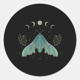 Adesivo Redondo Fases da Lua Luna Moth Insetos Cottagecore Estétic