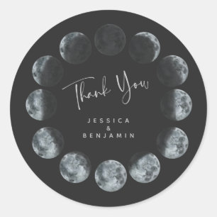 Adesivo Redondo Fases da Lua Preta da Aquarela Personalizadas