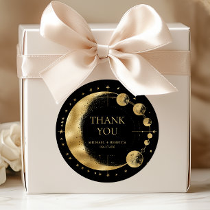 Adesivo Redondo Fases da Lua Preto Celestial Dourado Casamento Agr