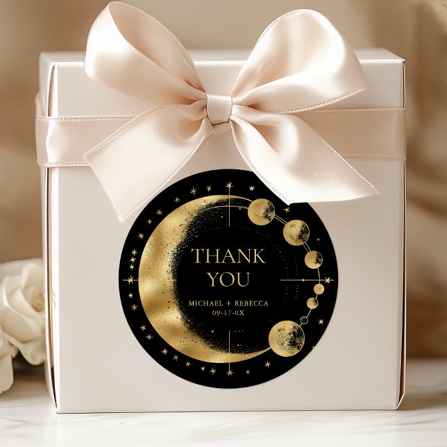Adesivo Redondo Fases da Lua Preto Celestial Dourado Casamento Agr (Criador carregado)