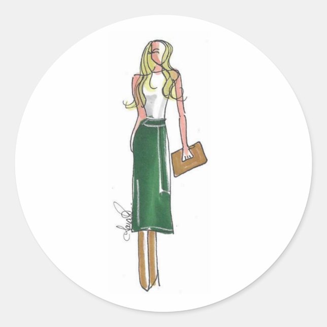Adesivo Redondo Fashion illustration green dress stickers (Frente)
