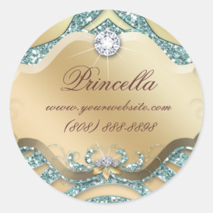 Adesivo Redondo Fashion Zebra Sticker Jewelry Sparkle Teal Dourado