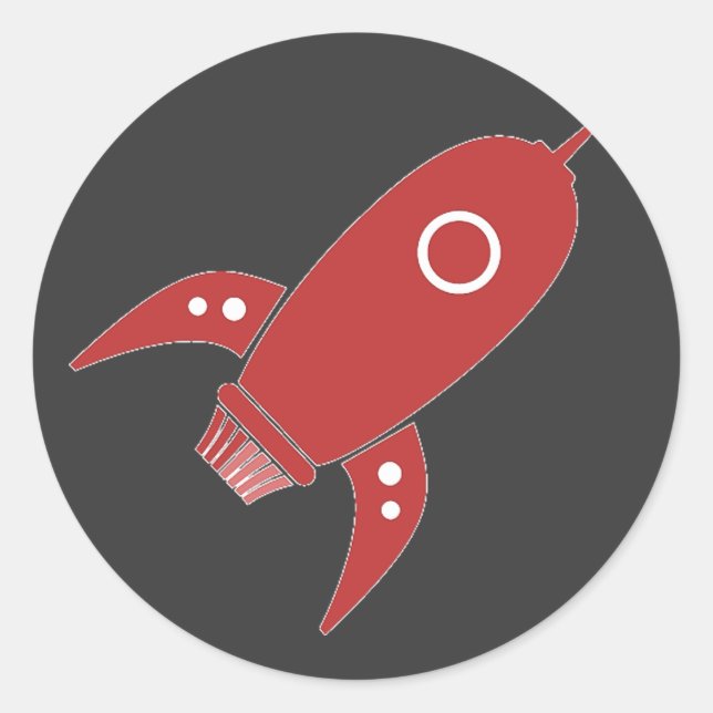 Adesivo Redondo Fat Retro Rocket Ship Red (Frente)