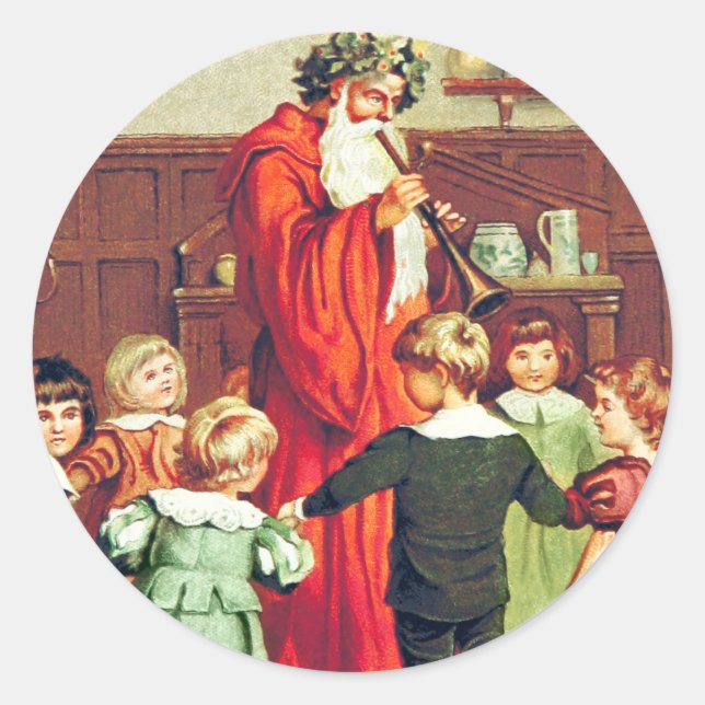 Adesivo Redondo Father Christmas Blowing The Horn (Frente)