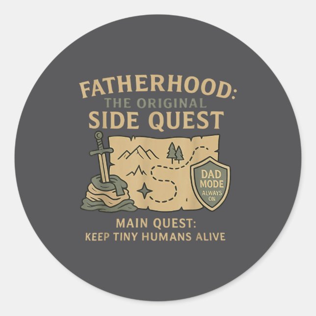 Adesivo Redondo Fatherhood The Original Side Quest Dad Mode  (Frente)