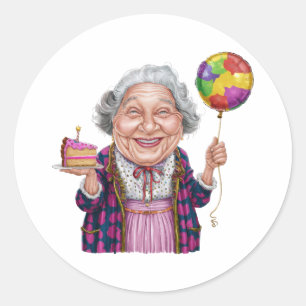 Adesivo Redondo Fatia de Bolo de Aniversário da Nana Humorística