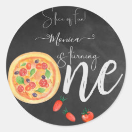 Adesivo Redondo Fatia de diversão, primeiro aniversário de pizza