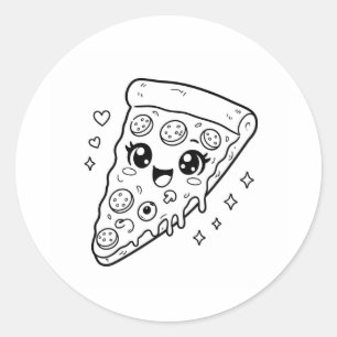 Adesivo Redondo Fatia de pizza fofa kawaii para colorir