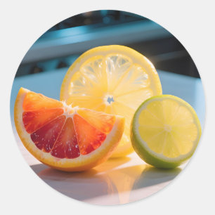Adesivo Redondo Fatias Cítricas Vibrantes Toranja Limão Lima Fresc
