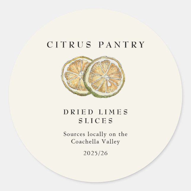 Adesivo Redondo Fatias de Limão dessecadas por aquarelas (Frente)