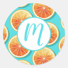 Adesivo Redondo Fatias Laranja no Azul