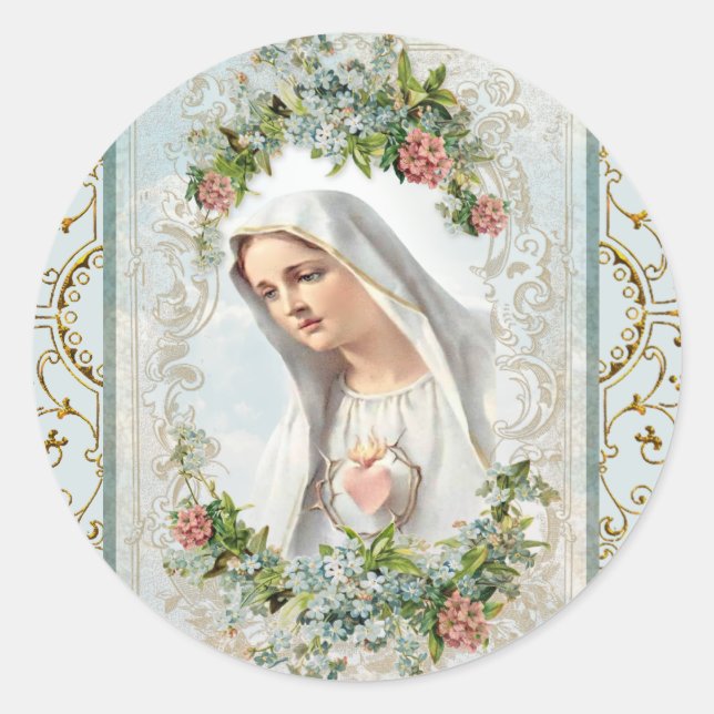 Adesivo Redondo Fatima Bênção Virgem Maria Católica Floral (Frente)