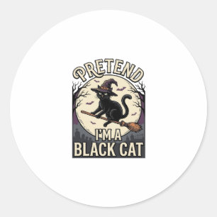 Adesivo Redondo Fato de Gato Preto Vintage Halloween Bruxa Gato Ca