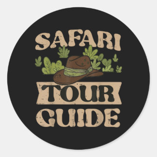 Adesivo Redondo Fato de Guia de Tour Safari Selva Zoológico Vida S