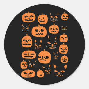 Adesivo Redondo Fato de Halloween de Gato Preto Abóbora Vintage Re