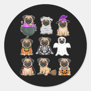 Adesivo Redondo Fato de Halloween Pug Fantasma Assustador Abóbora