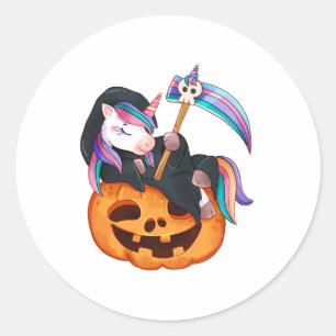 Adesivo Redondo Fato de Segurança de Halloween Unicórnio Filha Abó