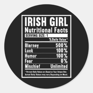 Adesivo Redondo Fatos de Nutrição de Raparigas Irlandesas 1