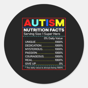 Adesivo Redondo Fatos de Nutrição do Autismo Conscientização do Au