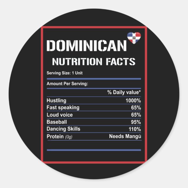 Adesivo Redondo Fatos de Nutrição na República Dominicana (Frente)