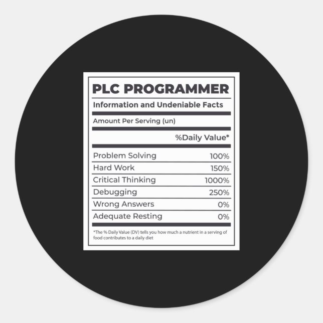 Adesivo Redondo Fatos de Programação Engraçados do Programador PLC (Frente)