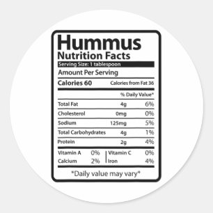 Adesivo Redondo Fatos Nutricionais de Comida Divertida de Hummus p