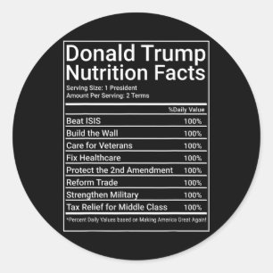 Adesivo Redondo Fatos Nutricionais de Donald Trump - 1 Presidente