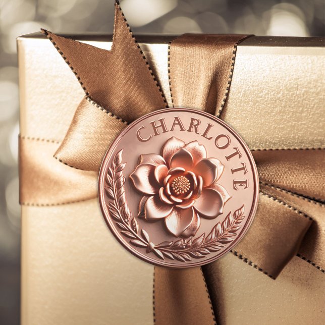 Adesivo Redondo Faux 3D Luxury Rosa Dourado Peony e Laurel Wreath (Luxury Botanical Rose Gold Peony and Laurel Wreath Classic Round Sticker)