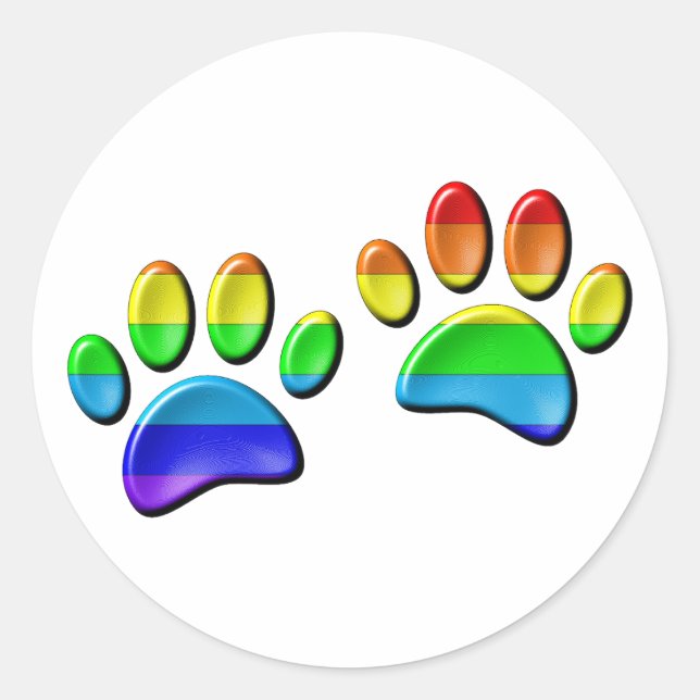 Adesivo Redondo Faux 3D Rainbow Dog Paw Prints (Frente)
