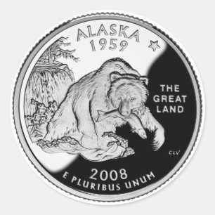 Adesivo Redondo Faux Alaska State Quarter The Excelente Land Grizz