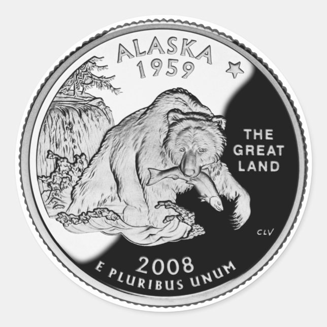 Adesivo Redondo Faux Alaska State Quarter The Excelente Land Grizz (Frente)